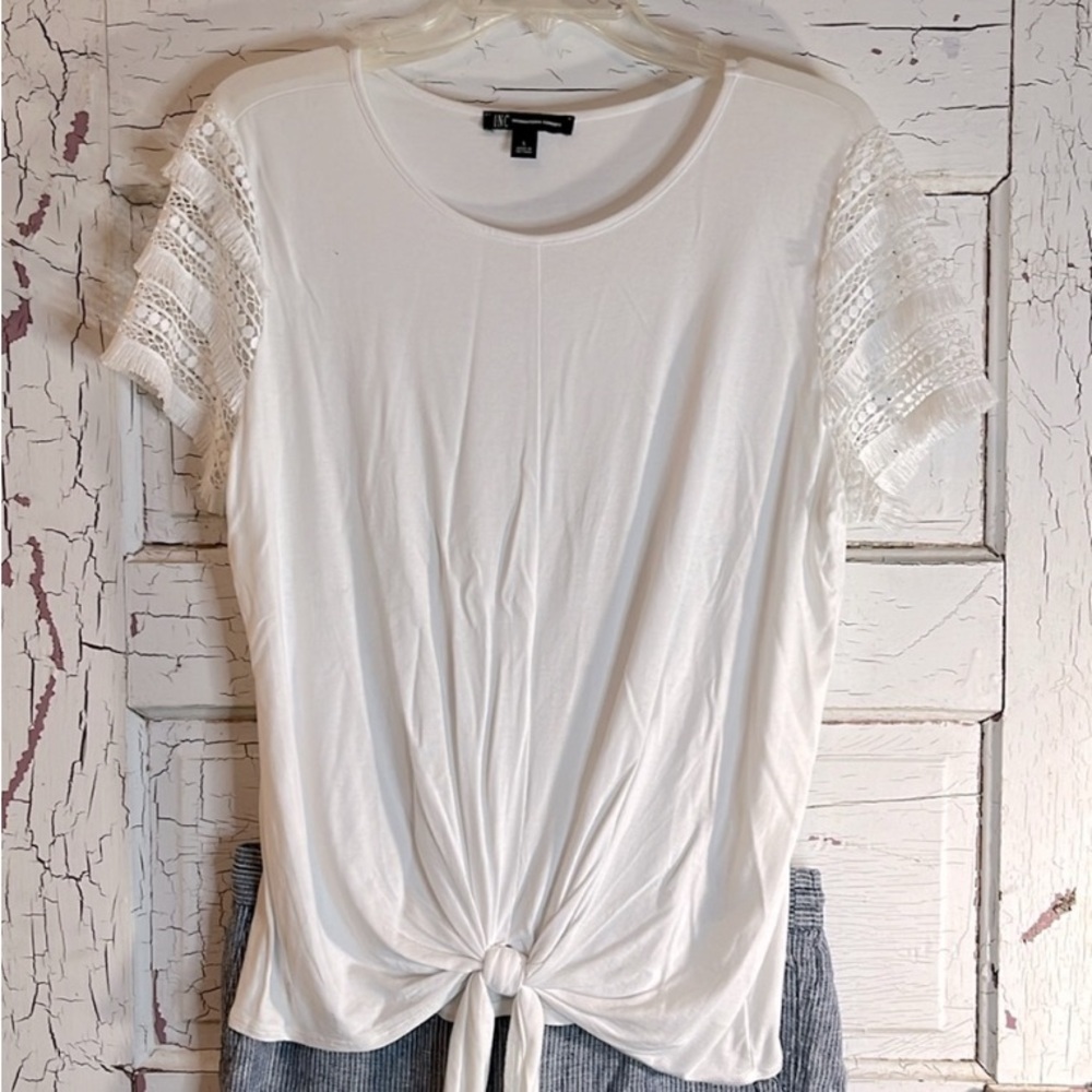 INC Concept and Lauren Conrad White Tie-Front Top with Lace Sleeves bundle